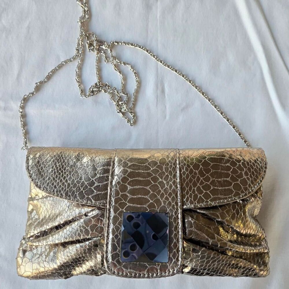 VINTAGE FOREVER 21 Metallic Snakeskin Gemstone Clutch